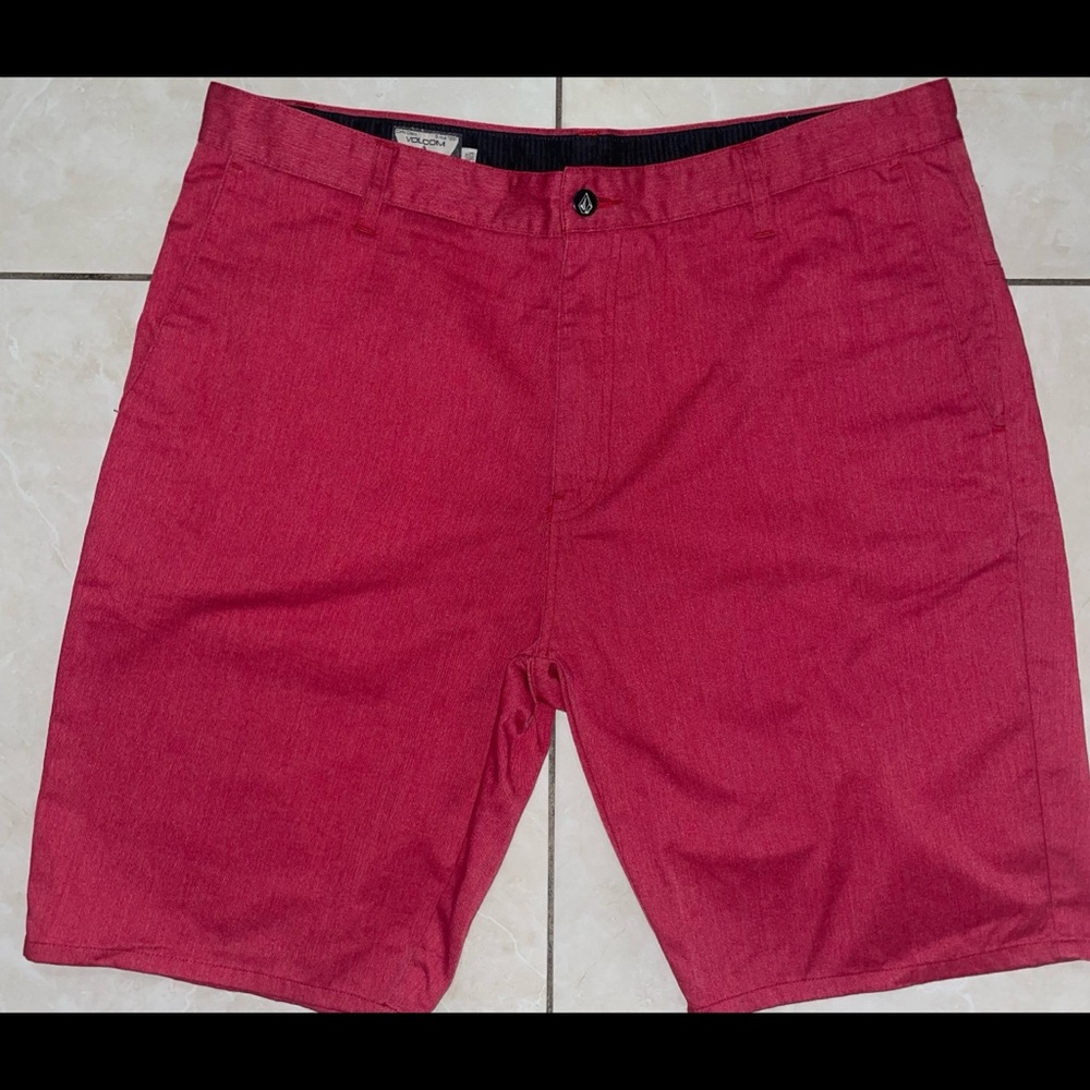 Red Volcom Flat Front Casual Shorts